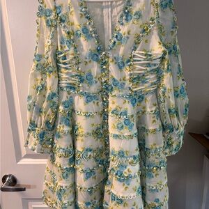 Like a Zimmermann style Blue and Green Floral Long Sleeve Dress